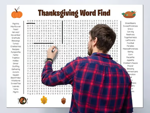 🎉 Jumbo Thanksgiving Word Search Poster – Giant 36"x24" Wall Game! 🎉